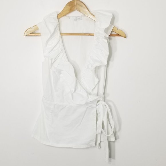 Costa Blanca | White Wrap Style Ruffle Neck Blouse - Picture 1 of 8